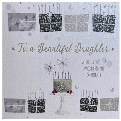 Abbildung von White Cotton Cards bd36 A &#039;&#039;To Beautiful Daughter Wishing You Wonderful Birthday&#039;&#039; Handarbeit