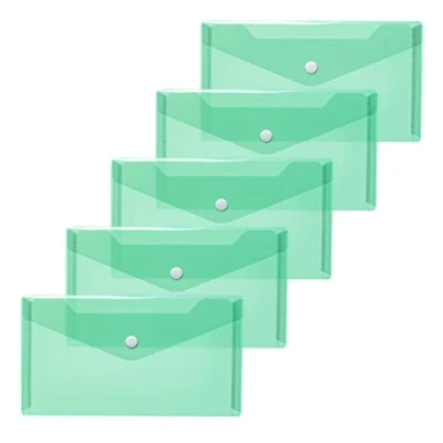 Abbildung von HERMA 20034 Dokumententaschen DIN lang transparent grün, 5 Stück, kleine Sichttaschen Umschläge mit Druckknopf, Briefumschläge aus Plastik für Schule, Uni, Büro, Reise