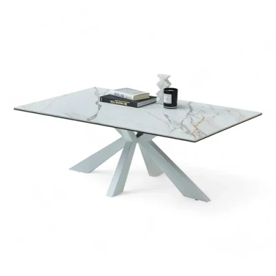 Abbildung von NOAH Couchtisch in Marmor Optik, Weiß Moderner Sofatisch mit Keramikplatte und Metallgestell 110 x 40 70 cm (B/H/T)