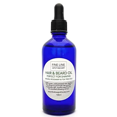 Abbildung von 100% Natürlich ARGANÖL mit ROSMARIN &amp; TEEBAUM BARTÖL 100ml von Fine Line Apothecary. KOSMETISCHE QUALITÄT. Eine Effektive leichte Feuchtigkeitsöl für Haut, Haare, Körper, Bart und Nägel.
