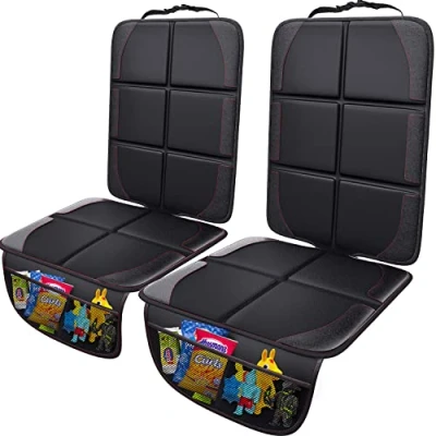 Abbildung von Gimars Kindersitzunterlage Autositzschoner, 2 Pack, [ISOFIX GEEIGNET], XL Dicker Universeller Sitzschoner Auto Kindersitz, wasserdichte Sitzschutz Kindersitz mit Netztaschen für SUV, Limousine