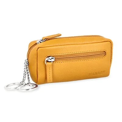 Abbildung von MANAGE XXL Schlüsseltasche Leder Gelb für Damen und Herren mit Münzfach echtleder Schlüsseletui Schlüsselmäppchen keychain Unisex Schlüssel Autoschlüssel