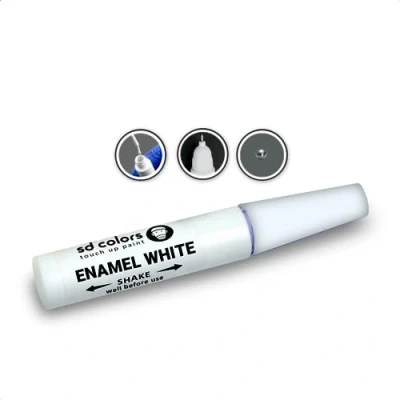 Abbildung von SD COLORS Emaille White Ausbesserungsfarbe, 12 ml, schnell trocknend, kompatibel mit Küchengeräten, Badezimmer, Dusche, Waschbecken, Metall, Heizkörper, Kühlschrank