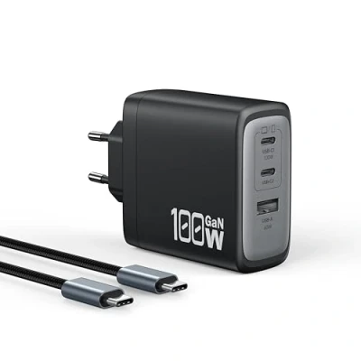 Abbildung von OUFUYU 100W USB C Ladegerät, GaN Ⅲ 3 Ports Laptop Netzteil ladegerät Schnellladegerät Fast Charger für MacBook Pro/Air, iPhone 16 15 14 Pro Max, Samsung S24/23 Ultra,iPad usw, mit 1,8m Kabel,Schwarz