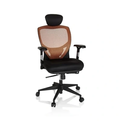 Abbildung von hjh OFFICE Profi Bürostuhl Venus Base Stoff/Netz Ergonomischer Drehstuhl, Rückenlehne verstellbar, Sitztiefenverstellung, Orange/Schwarz 657120