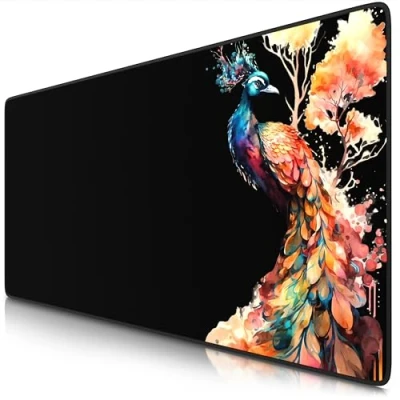 Abbildung von TITANWOLF XXL Speed Gaming Mauspad 900 x 400mm Mousepad Tischunterlage Large Size verbessert Präzision und Geschwindigkeit Black Peacock