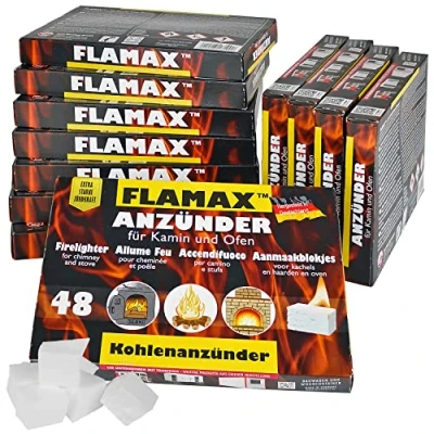 Abbildung von FLAMAX 576x / 1152x Anzündwürfel Kaminanzünder Kohleanzünder Anzünder Würfel Grillanzünder Ofenanzünder für Kamin, Ofen Kohlenanzünder Anzündwolle Anmachwürfel, Anzahl :12 Pakete = 576