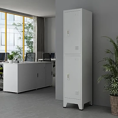 Abbildung von [en.casa] Metallschrank Joroinen mit 2 Türen abschließbarer Stahlschrank Schließfachschrank Spind Werkstatt Umkleideschrank Aufbewahrungsschrank 180 x 38 45 cm Grau