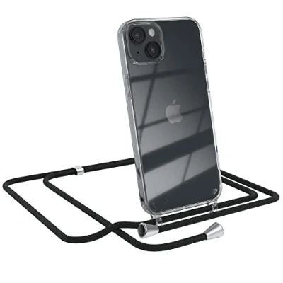 Abbildung von EAZY CASE Handykette kompatibel mit iPhone 14 Plus Handyhülle Umhängeband, Handykordel Schutzhülle, Silikonhülle, Hülle Band, Stylische Kette für Smartphone, Schwarz