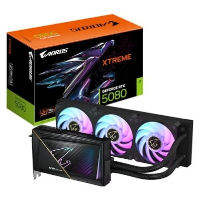 Abbildung von Gigabyte AORUS GeForce RTX 5080 Xtreme WATERFORCE 16G Grafikkarte 16GB GDDR7, 256 Bit, PCI E 5.0, 2805MHz Core Clock, 3 x DP 2.1a, 1 HDMI 2.1b, NVIDIA DLSS 4, GV N5080AORUSX W 16GD