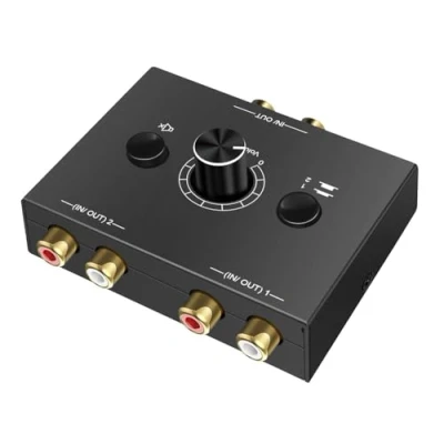 Abbildung von UNSTINCER RCA Cinch Audio Switch 2(1) In 1(2) Out, Analog Stereo Umschalter mit Volume Control, Bidirektional Aux Sound Selector Schalter Splitter Box für Phono Kopfhörer Amp PC Lautsprecher