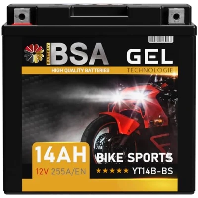 Abbildung von BSA YT14B BS GEL Motorradbatterie 12V 14Ah 255A/EN Batterie doppelte Lebensdauer entspricht 51201 51422 GT14B 4 vorgeladen auslaufsicher wartungsfrei