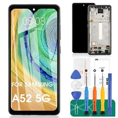 Abbildung von OLED Bildschirm für Samsung Galaxy A52 5G, Ersatz 5G LCD A526 Digitizer SM A526B, Display A526U Touchscreen Montage Reparatur Sets mit Rahmen (unterstützt Fingerabdrücke)