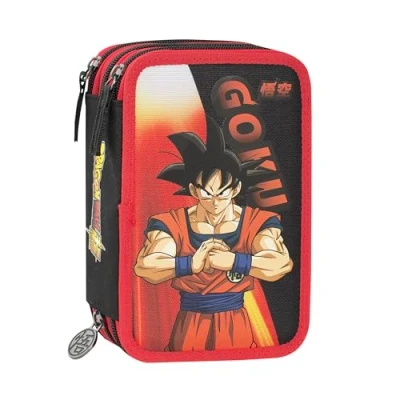 Abbildung von Dragon Ball Offizielles Federmäppchen für die Schule Ball, mit 3 Fächern Kinder und Mädchen Schreibwarenset, löschbarer Stift in Blau Frixion praktischem