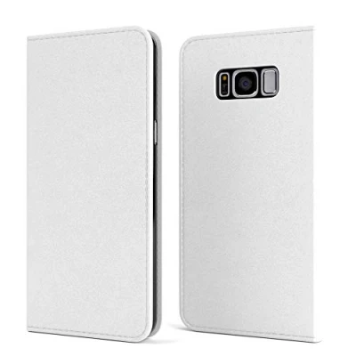 Abbildung von EAZY CASE Tasche kompatibel mit Samsung Galaxy S8 Vintage Schutzhülle Standfunktion Klapphülle Bookstyle, Handytasche Handyhülle Magnetverschluss und Kartenfach, Kunstleder, Weiß