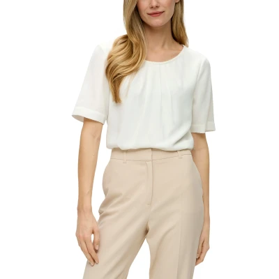 Abbildung von s.Oliver Black Label Kurzarmmit Rundhalsausschnitt Bluse, Damen, Größe: 40, Ecru