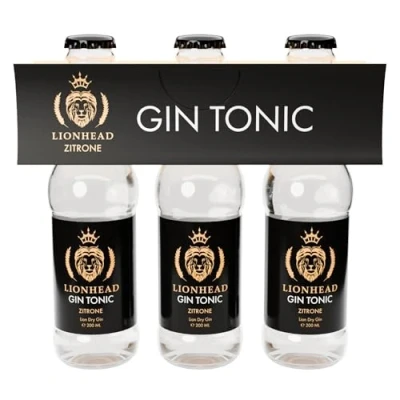 Abbildung von Lionhead Gin Tonic Zitrone 3er Set erfrischendes servierfertiges Mixgetränk aus Lion Dry &amp; mit Jetzt trinkfertig in der handlichen Flasche für unterwegs 10% Vol. (3 x 0,2 l)