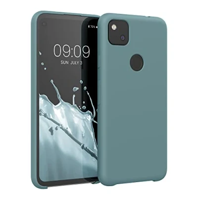 Abbildung von kwmobile Hülle kompatibel mit Google Pixel 4a Silikon Handy Case Handyhülle weiche Oberfläche kabelloses Laden Arctic Night