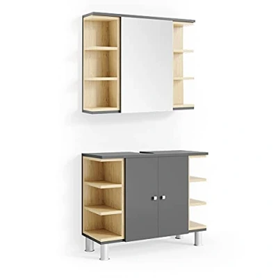 Abbildung von Vicco Badmöbel Set Aquis, Anthrazit/Sonoma, 2 Teile, (2 er Set, St., Set)