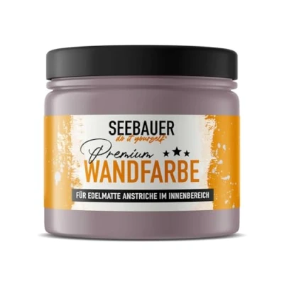 Abbildung von SEEBAUER diy Wandfarbe lila 300ML für Innen (No. 930 Purple Blossom) Edelmatte Innenfarbe Violetttöne sehr hohe Deckkraft Matt, Abwaschbar und Tropffrei