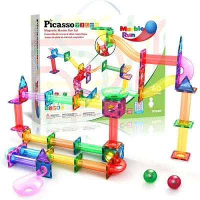 Abbildung von PicassoTiles Murmelbahn 40 Stück Magnetische Fliesen Rennbahn Spielzeug Spielset STEM Bauen &amp; Lernen Frühpädagogisches Kind Magnet Baustein Kreatives Kit Jungen Mädchen Alter 3+ Jahre