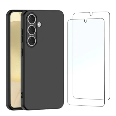 Abbildung von NEW&#039;C Hülle für Samsung Galaxy S24 5G Super Thin Silikon Schwarz und 2 x Panzer Schutz Glas Kratzfest