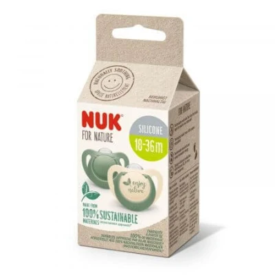 Abbildung von NUK for Nature Babyschnuller aus nachhaltigem Silikon kiefergerechte Form BPA frei 18 36 Monate eukalyptusgrün 2 Stück