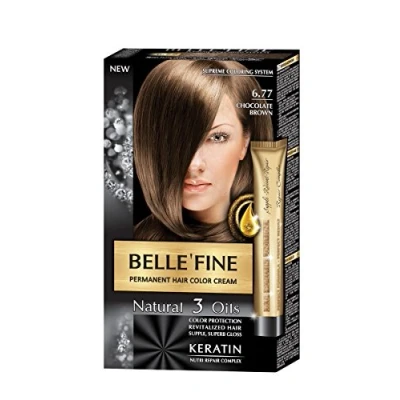 Abbildung von BELLE&#039;FINE® Black Series Luxuriöse natürliche Haarfärbecreme langanhaltende Farbe mit 3 Ölen &amp; Keratin SCHOKOLADENBRAUN