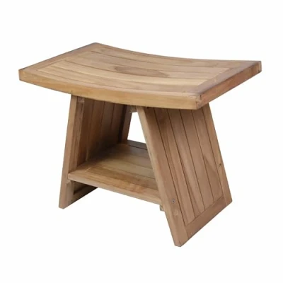 Abbildung von Divero Badhocker mit extra Ablagefläche Sitzhocker aus Teakholz, HxBxT: 45 x 60 35 cm, Stauraum Flur &amp; Bad behandelt Badezimmer Möbel Tritthocker
