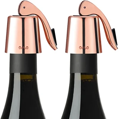 Abbildung von 2 Stück OWO Weinverschluss Weinflaschenverschluss Edelstahl Wein Verschlussstopfen Flaschenverschluss Vakuum Wiederverwendbar Wine Stopper Geschenke für Weinliebhaber (Roségold)