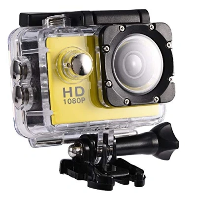 Abbildung von Wakects Action Cam, wasserdichte Kamera, HD Kamera 1080P Cam 30M Unterwasserkamera mit wasserdichtem Gehäuse (gelb)
