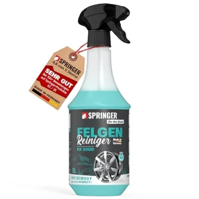 Abbildung von SPRINGER RX5000 Felgenreiniger 1L Made in Germany Reiniger für alle Felgen z.B. Alufelgen Mit Wirkindikator Felgenspray säurefrei &amp; materialschonend Gut haftende Gel Formel