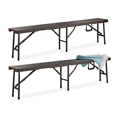 Abbildung von Relaxdays Bierbank 2er Set, Faltbare Partybank für Balkon &amp; Garten, Kunststoff, Campingbank, 42,5 x 179 24,5 cm, braun, 2 Stück