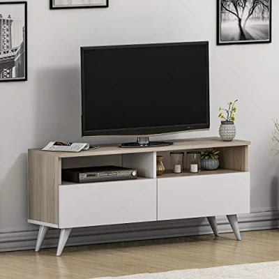 Abbildung von Homidea Tiger TV Lowboard Schrank Kasten Fernsehtisch Möbel mit 2 Türen in modernem Design (Avola/Weiß)