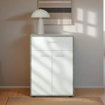 Abbildung von CARO Möbel Highboard TOMMY, Kommode Sideboard Schrank Betonoptik / weiß 2 Türen Anrichte