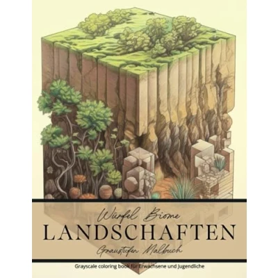 Abbildung von Würfel Biome Landschaften Graustufen Malbuch für Erwachsene und Jugendliche: Greyscale Coloring Book