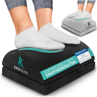 Abbildung von ERGOSUND Fußstütze Schreibtisch [TESTSIEGER] Premium Schaumstoffkern, Höhenverstellbare Fußbank [rutschfest] Ergonomische Fußablage Schreibtisch, Homeoffice Büro Zubehör Fußhocker Footrest Fussstütze