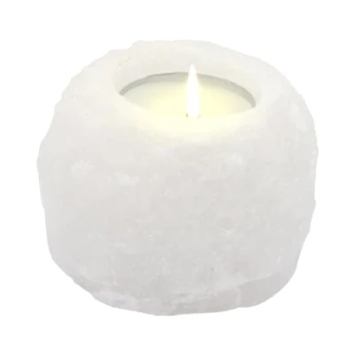 Abbildung von Himalaya Salt Dreams Salzkristall Teelichthalter ROCK, Gewicht: ca. 400 g, White Line aus Punjab / Pakistan, Weiß, 8 x 6 cm, g