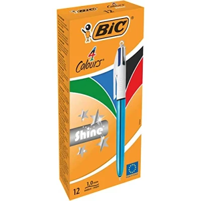 Abbildung von BIC 4 Farben Kugelschreiber Set Colours Shine, Schaft in metallic blau, 12er Pack, Ideal für das Büro, Home Office oder die Schule