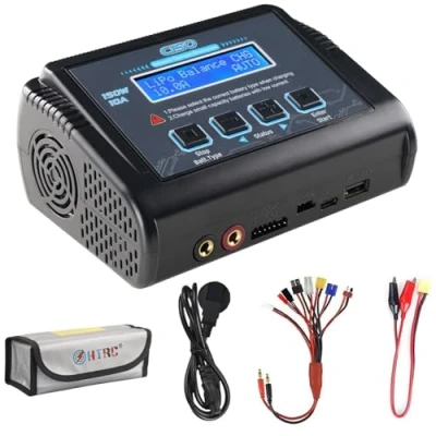 Abbildung von HTRC C150 LiPO Ladegerät RC Entlader mit Balancer 150W 10A für Lilon Life LiHV NiMH NiCD PB Smart Akku, Eingebautes Netzteil und Lüfter