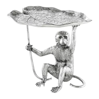 Abbildung von riess ambiente Beistelltisch WILDLIFE MONKEY 60cm silber antik · Wohnzimmertisch aus Metall (Einzelartikel, 1 St), rund handmade Affen Statue Urban Jungle Design