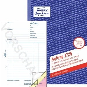 Abbildung von AVERY Zweckform 10 x Formularbuch Auftrag A5 2x40 Blatt selbstdurchschreibend