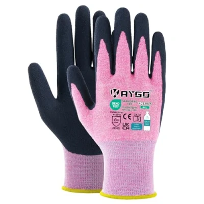 Abbildung von KAYGO 3 Paar Arbeitshandschuhe für Damen Atmungsaktiv Latex Beschichtete Frauen Gartenhandschuhe aus recyceltem Polyester, umweltfreundliche Schutzhandschuhe Haus Gartenarbeit (Rosa, L, Gr 9)