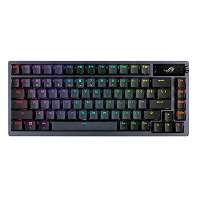 Abbildung von ASUS ROG Azoth Gaming Tastatur, anpassbar, kabellos, 75 Tasten, OLED Display, NX Switch, austauschbare Switches, Tastaturstabilisatoren, PBT Tastenkappen, RGB Beleuchtung, italienisches