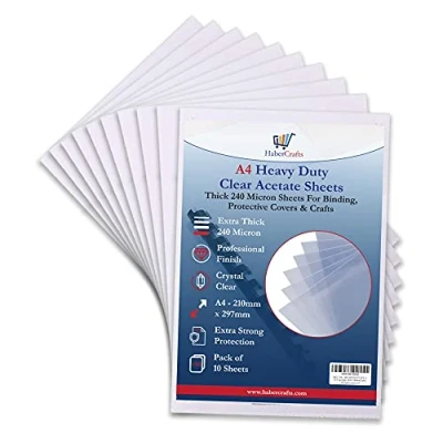Abbildung von Acetatblätter, transparent, strapazierfähig, Acetatfolie, 240 Mikron, extra dicke Kunststoff PVC Bögen, transparente, Basteln (A4 10 Blatt)
