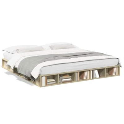 Abbildung von vidaXL Bettgestell, Bett mit Stauraum für Schlafzimmer, Bettrahmen Lattenrost, Schlafzimmerbett Doppelbett, Sonoma Eiche 200x200cm Holzwerkstoff