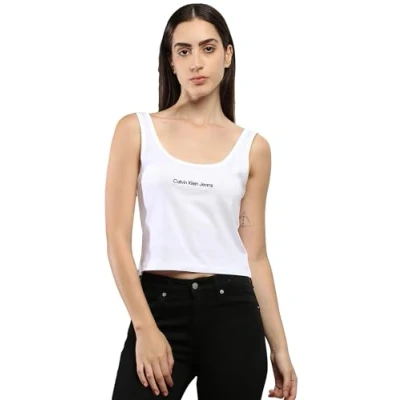 Abbildung von Calvin Klein Jeans Damen Tank Top Institutional Strappy aus Baumwolle, Weiß (Bright White), L