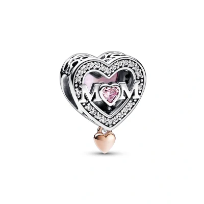 Abbildung von Pandora Openwork MUM Heart Charm, Damen, Größe: One Size, Sterling silver and rose gold plated