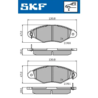 Abbildung von SKF VKBP 80212 Bremsbelagsatz für Verschleißwarnanzeiger vorbereitet RENAULT: Kangoo I, I Rapid, CITROËN: Xsara Schrägheck