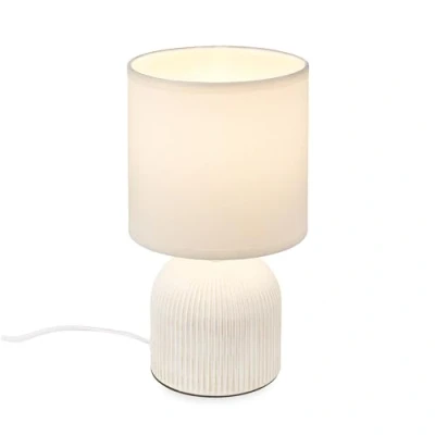 Abbildung von Briloner Leuchten Tischleuchte 7538016, Stoffschirm, Kabelschalter, Keramikfuß, Leuchtmittel wechselbar, Tischlampe 15x28 cm Weiß max. 10W Schlafzimmer Wohnzimmer Nachttisch